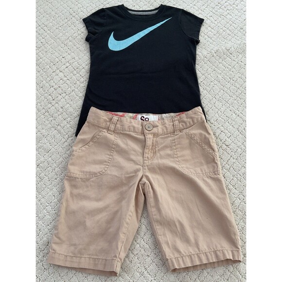 Girl's Nike Black Tank Blue Logo Tee and So. Tan Shorts Outfit Size 8 - Picture 2 of 14